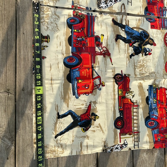 2 Vintage Fireman Fire Trucks Curtain Panels 21” x 34” Riverdale Screen Printing - Picture 8 of 10